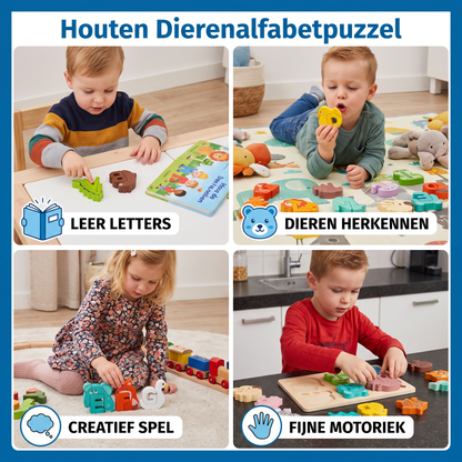 Houten Dierenalfabetpuzzel – A-Z-Leerspeelgoed Voor Kinderen
