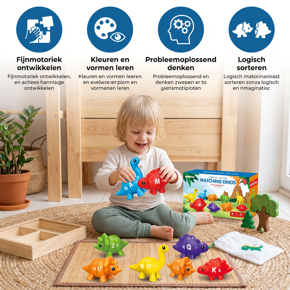 Educatieve Montessori-Kleurendinosaurussen Sorteerspel