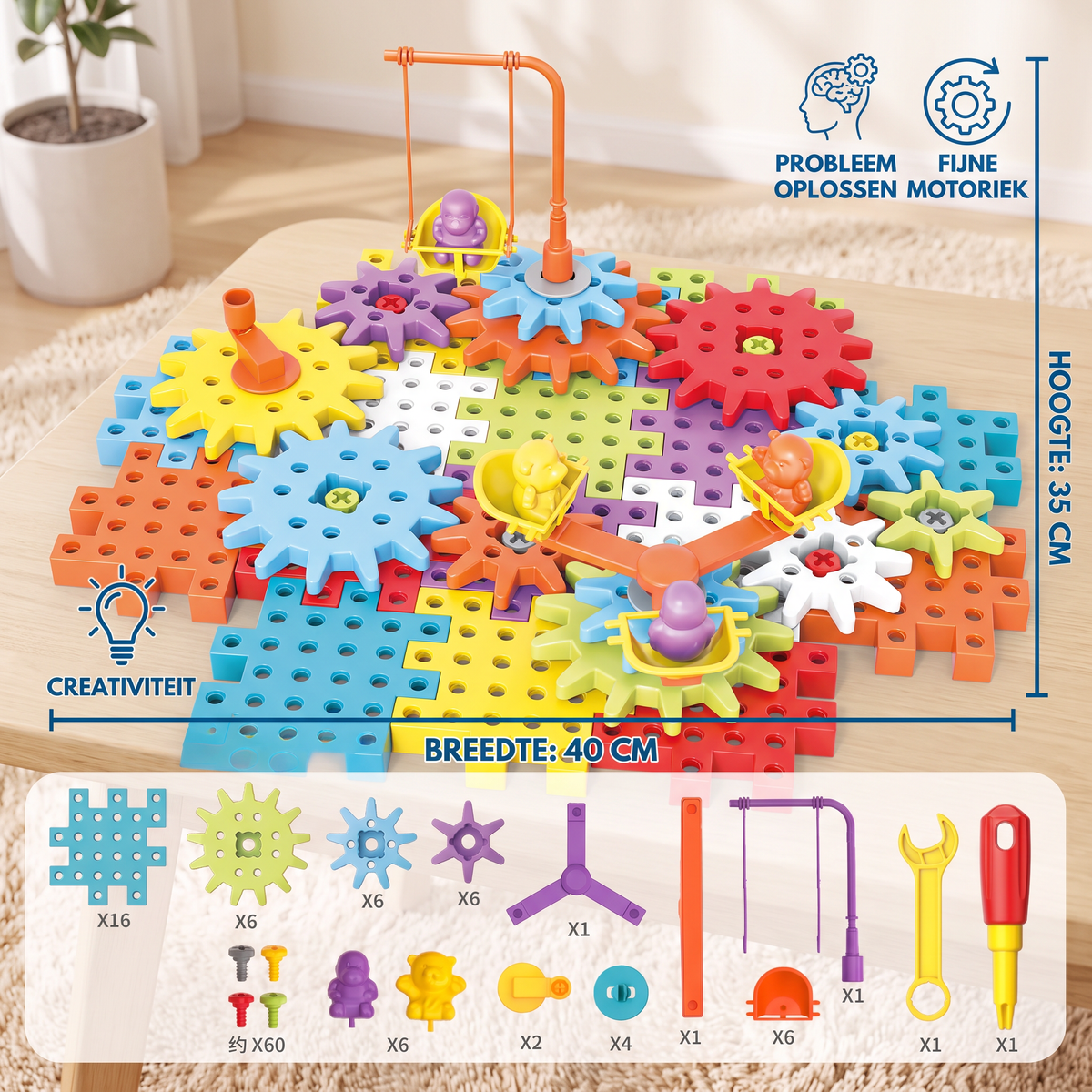 Montessori 3D Tandwielen- en Puzzelsteentjes
