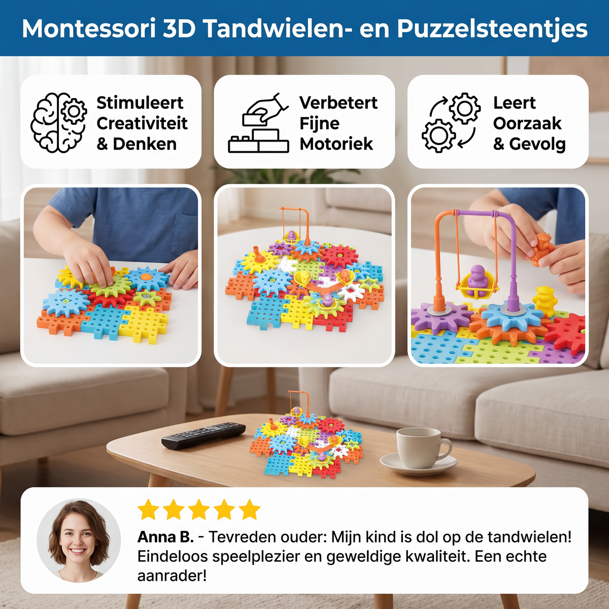 Montessori 3D Tandwielen- en Puzzelsteentjes