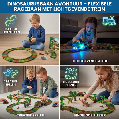 Dinosaurusbaan Avontuur – Flexibele Racebaan met Lichtgevende Trein