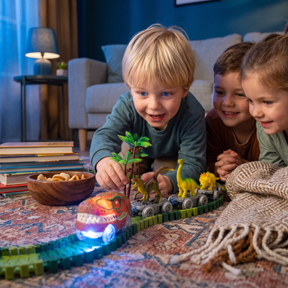 Dinosaurusbaan Avontuur – Flexibele Racebaan met Lichtgevende Trein
