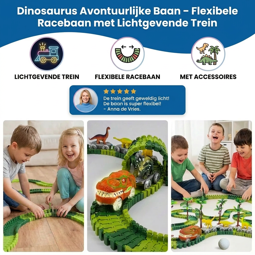 Dinosaurusbaan Avontuur – Flexibele Racebaan met Lichtgevende Trein