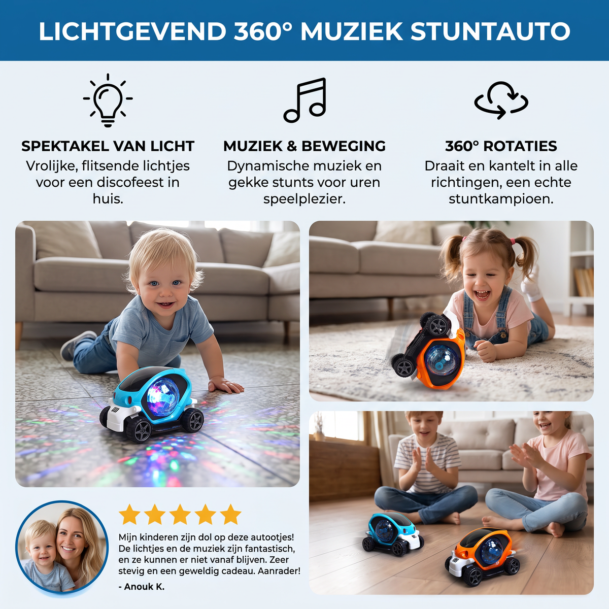 Lichtgevend 360° Muziek Stuntauto
