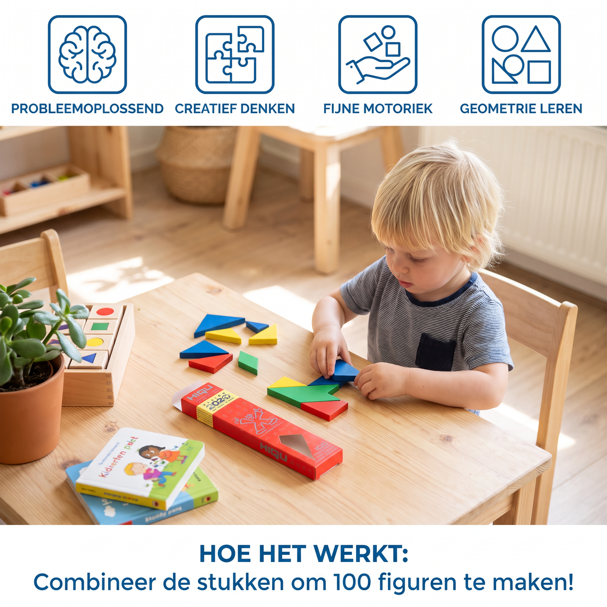 Houten Tangrampuzzel – Montessori Geometrie- en Leerspel voor Kinderen