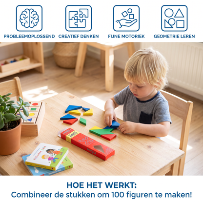 Houten Tangrampuzzel – Montessori Geometrie- en Leerspel voor Kinderen