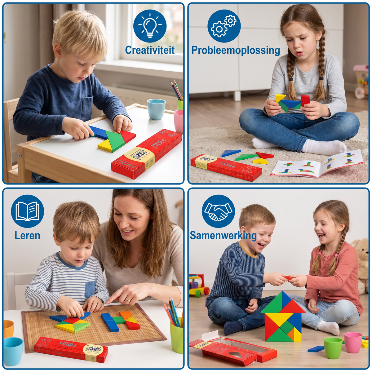 Houten Tangrampuzzel – Montessori Geometrie- en Leerspel voor Kinderen