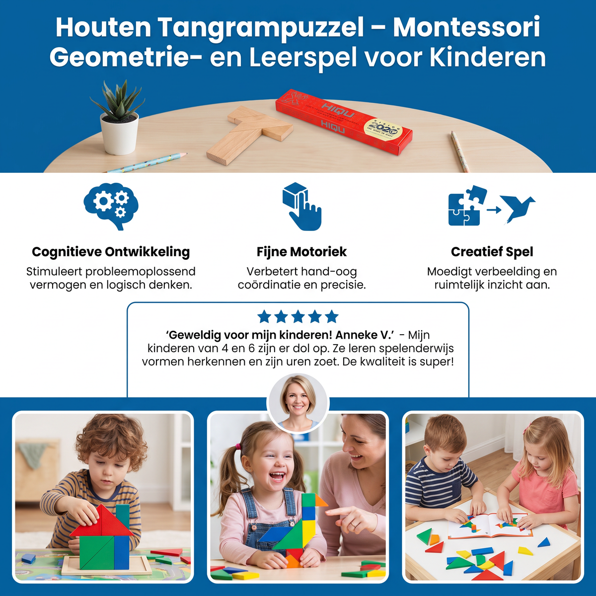 Houten Tangrampuzzel – Montessori Geometrie- en Leerspel voor Kinderen