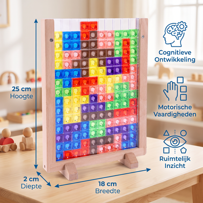 3D Kleurenblokkenpuzzel met Houten Frame – Educatief Montessori-leerspel