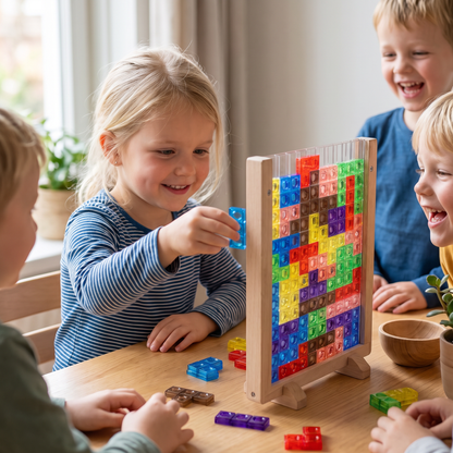 3D Kleurenblokkenpuzzel met Houten Frame – Educatief Montessori-leerspel