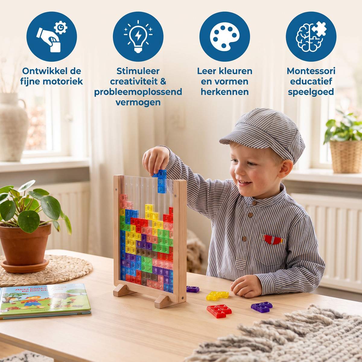 3D Kleurenblokkenpuzzel met Houten Frame – Educatief Montessori-leerspel