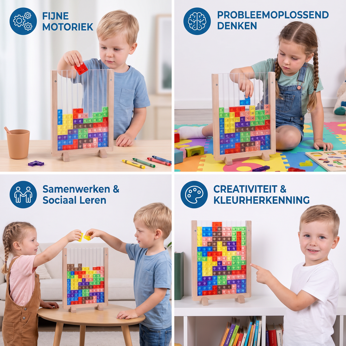 3D Kleurenblokkenpuzzel met Houten Frame – Educatief Montessori-leerspel