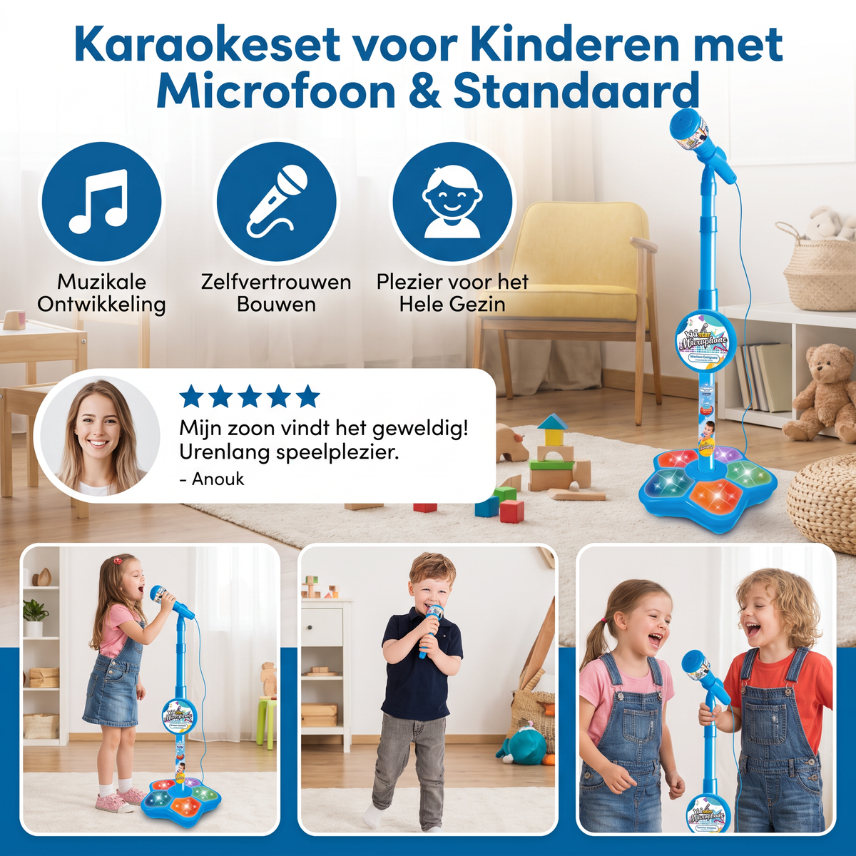 Karaokeset voor Kinderen met Microfoon & Standaard – Muzikaal Leerspel