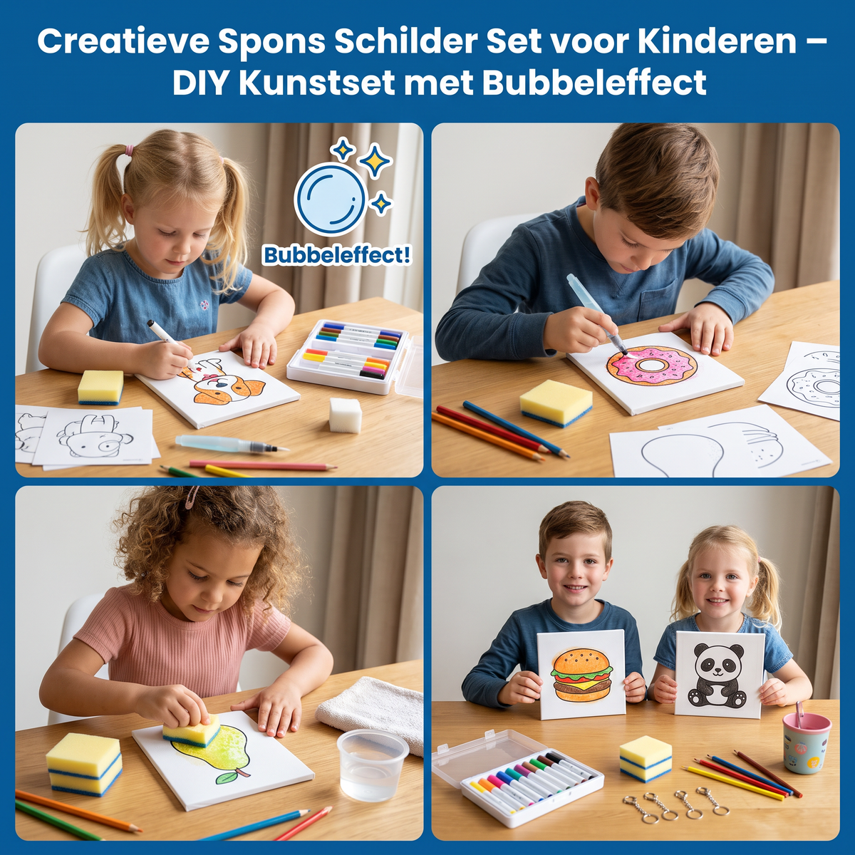 Creatieve Spons Schilder Set voor Kinderen – DIY Kunstset met Bubbeleffect