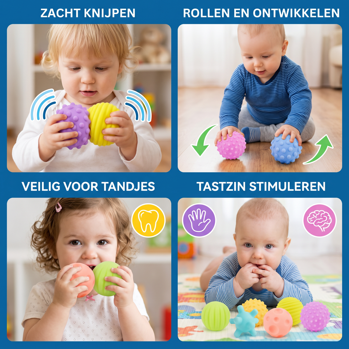 6-delige Set Sensorische Ballen – Zachte Tast- & Massageballen voor Baby’s & Kinderen