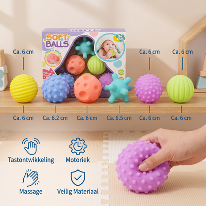 6-delige Set Sensorische Ballen – Zachte Tast- & Massageballen voor Baby’s & Kinderen