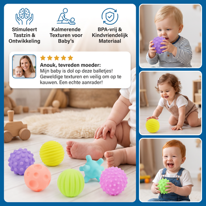 6-delige Set Sensorische Ballen – Zachte Tast- & Massageballen voor Baby’s & Kinderen