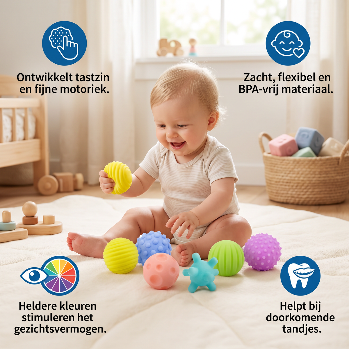 6-delige Set Sensorische Ballen – Zachte Tast- & Massageballen voor Baby’s & Kinderen