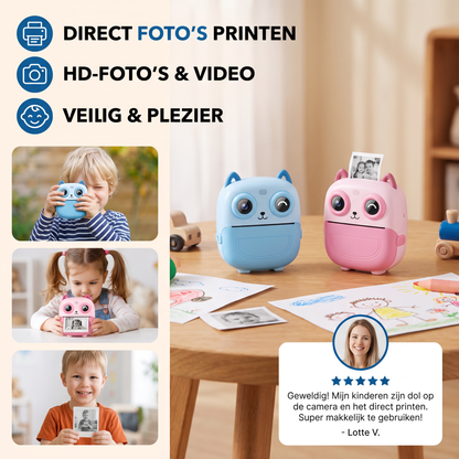 Directprintcamera voor Kinderen – Mini Digitale Camera met HD-Foto's & Geïntegreerde Printer