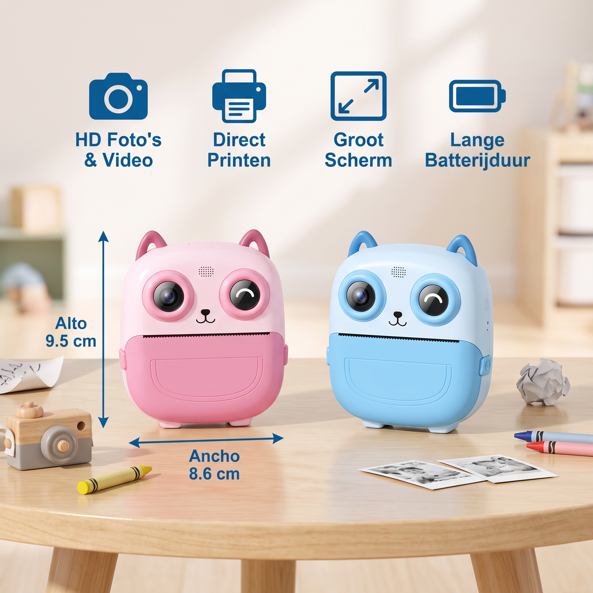 Directprintcamera voor Kinderen – Mini Digitale Camera met HD-Foto's & Geïntegreerde Printer