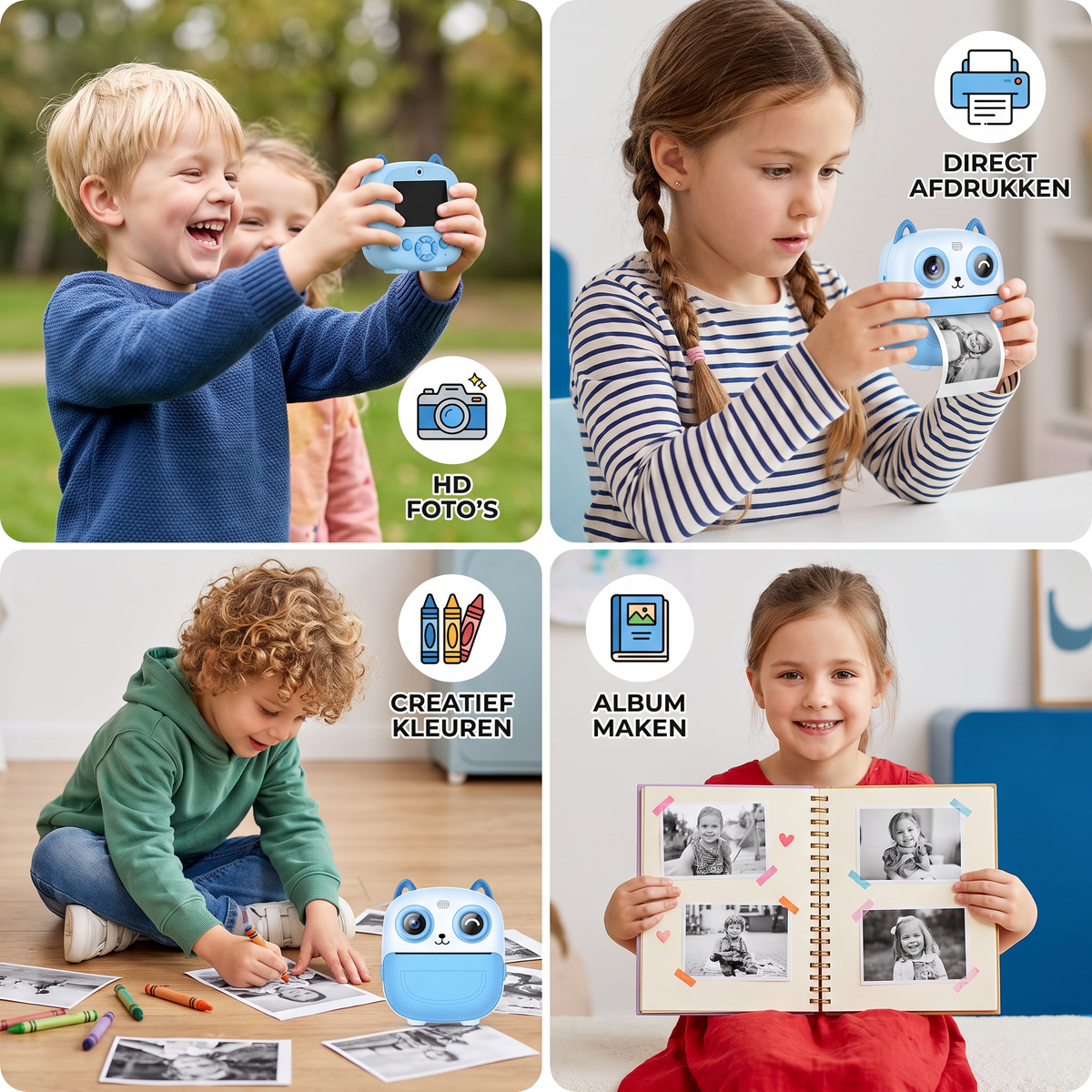 Directprintcamera voor Kinderen – Mini Digitale Camera met HD-Foto's & Geïntegreerde Printer