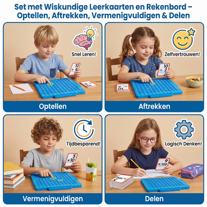 Set met Wiskundige Leerkaarten en Rekenbord – Optellen, Aftrekken, Vermenigvuldigen & Delen