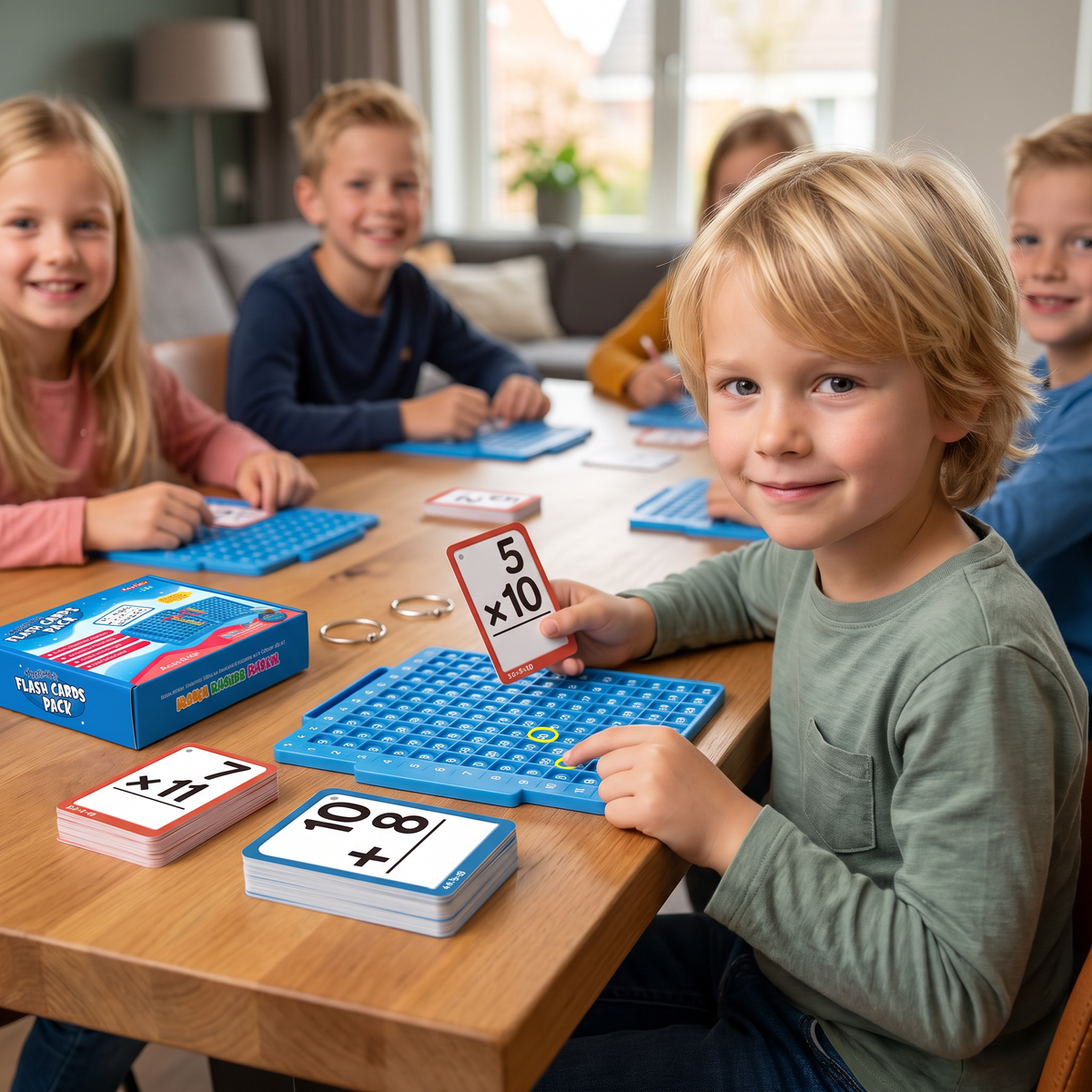Set met Wiskundige Leerkaarten en Rekenbord – Optellen, Aftrekken, Vermenigvuldigen & Delen