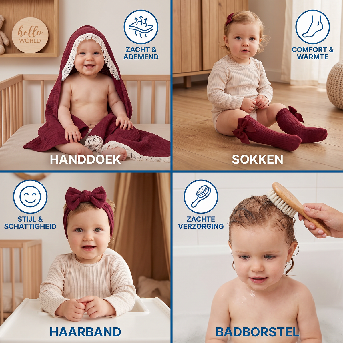 Baby Verzorgingscadeaubox – Handdoek, Sokken of Haarband & Badborstel voor Pasgeborenen