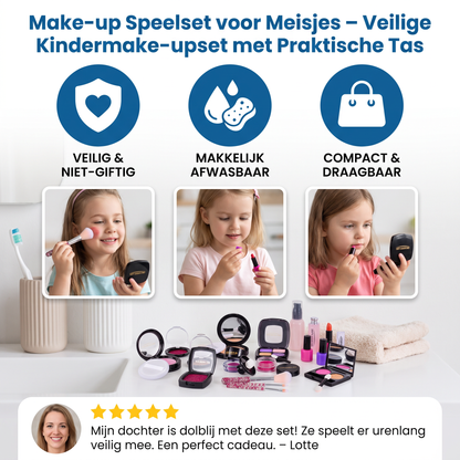 Make-up Speelset voor Meisjes – Veilige Kindermake-upset met Praktische Tas
