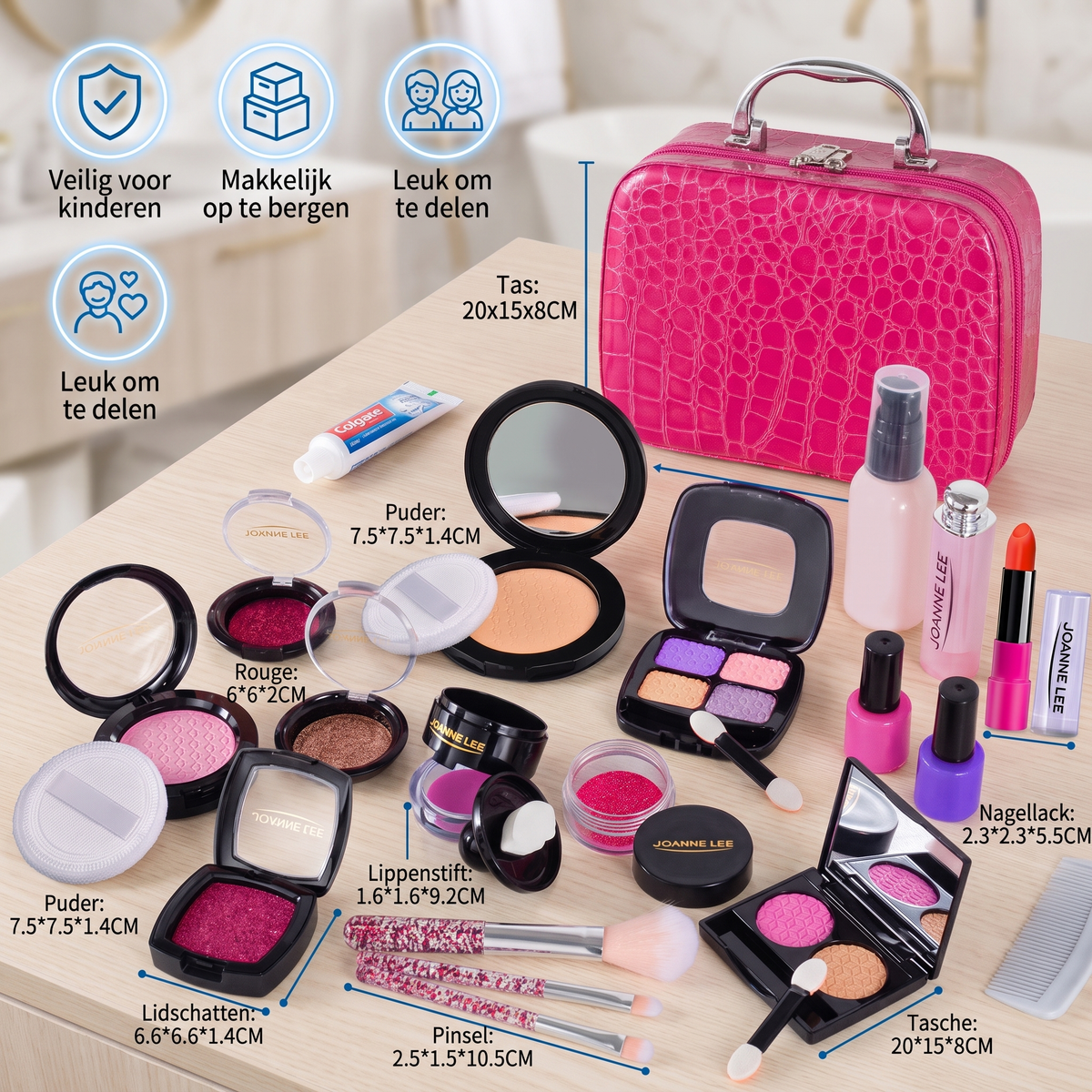 Make-up Speelset voor Meisjes – Veilige Kindermake-upset met Praktische Tas
