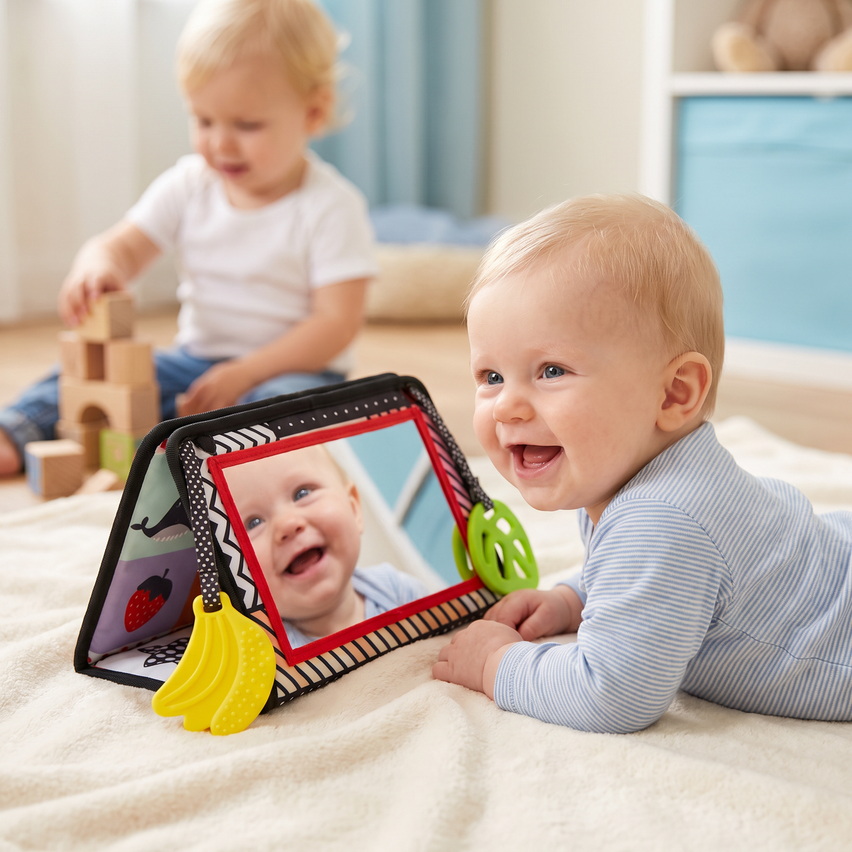 Interactief Spiegeldoekboek – Opvouwbaar & Wasbaar Stoffen Speelgoed voor Baby's