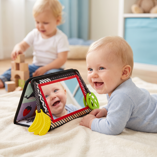 Interactief Spiegeldoekboek – Opvouwbaar & Wasbaar Stoffen Speelgoed voor Baby's