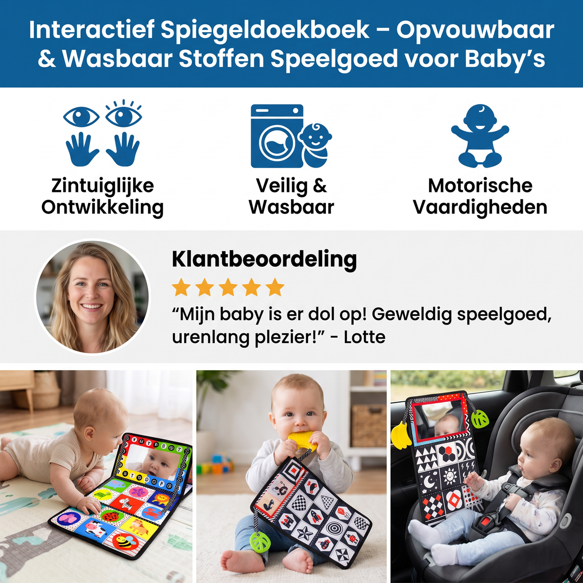 Interactief Spiegeldoekboek – Opvouwbaar & Wasbaar Stoffen Speelgoed voor Baby's