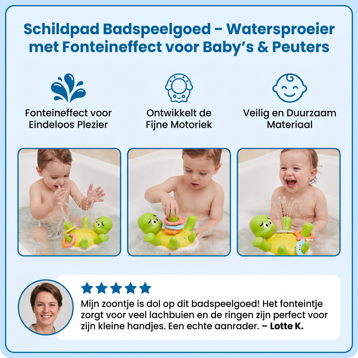 Schildpad Badspeelgoed – Watersproeier met Fonteineffect voor Baby's & Peuters