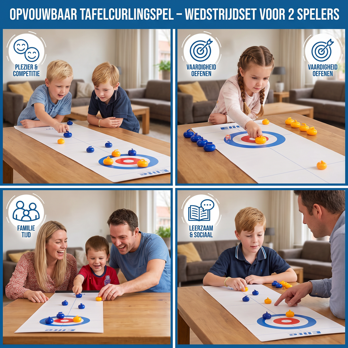 Opvouwbaar Tafelcurlingspel – Wedstrijdset voor 2 Spelers