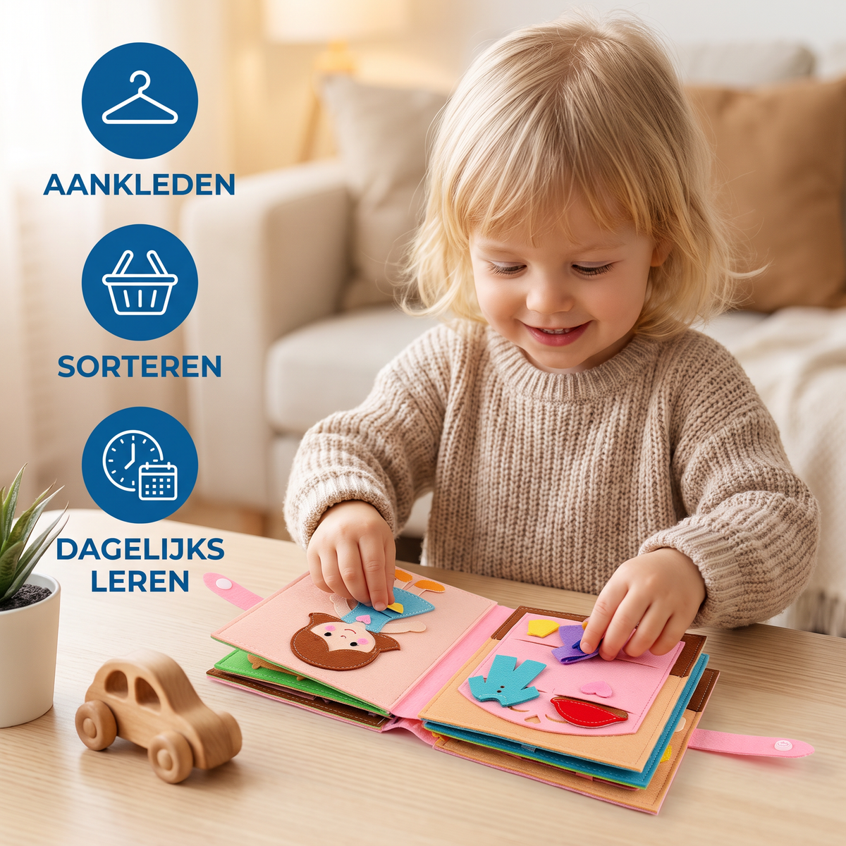 Montessori Vilten Busy Book voor Kinderen – Aankleden, Sorteren & Dagelijks Leren