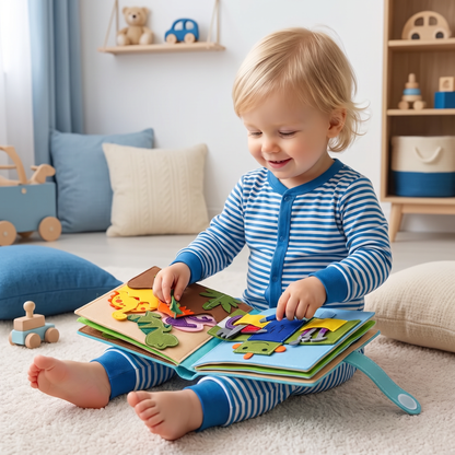 Montessori Vilten Busy Book voor Kinderen – Aankleden, Sorteren & Dagelijks Leren