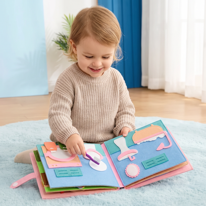 Montessori Vilten Busy Book voor Kinderen – Aankleden, Sorteren & Dagelijks Leren