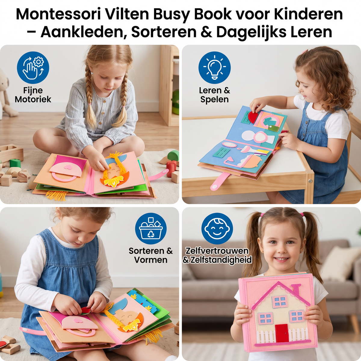 Montessori Vilten Busy Book voor Kinderen – Aankleden, Sorteren & Dagelijks Leren