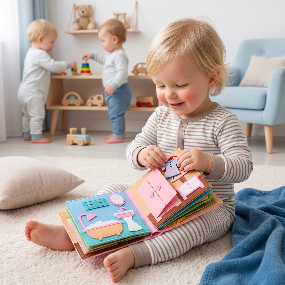 Montessori Vilten Busy Book voor Kinderen – Aankleden, Sorteren & Dagelijks Leren