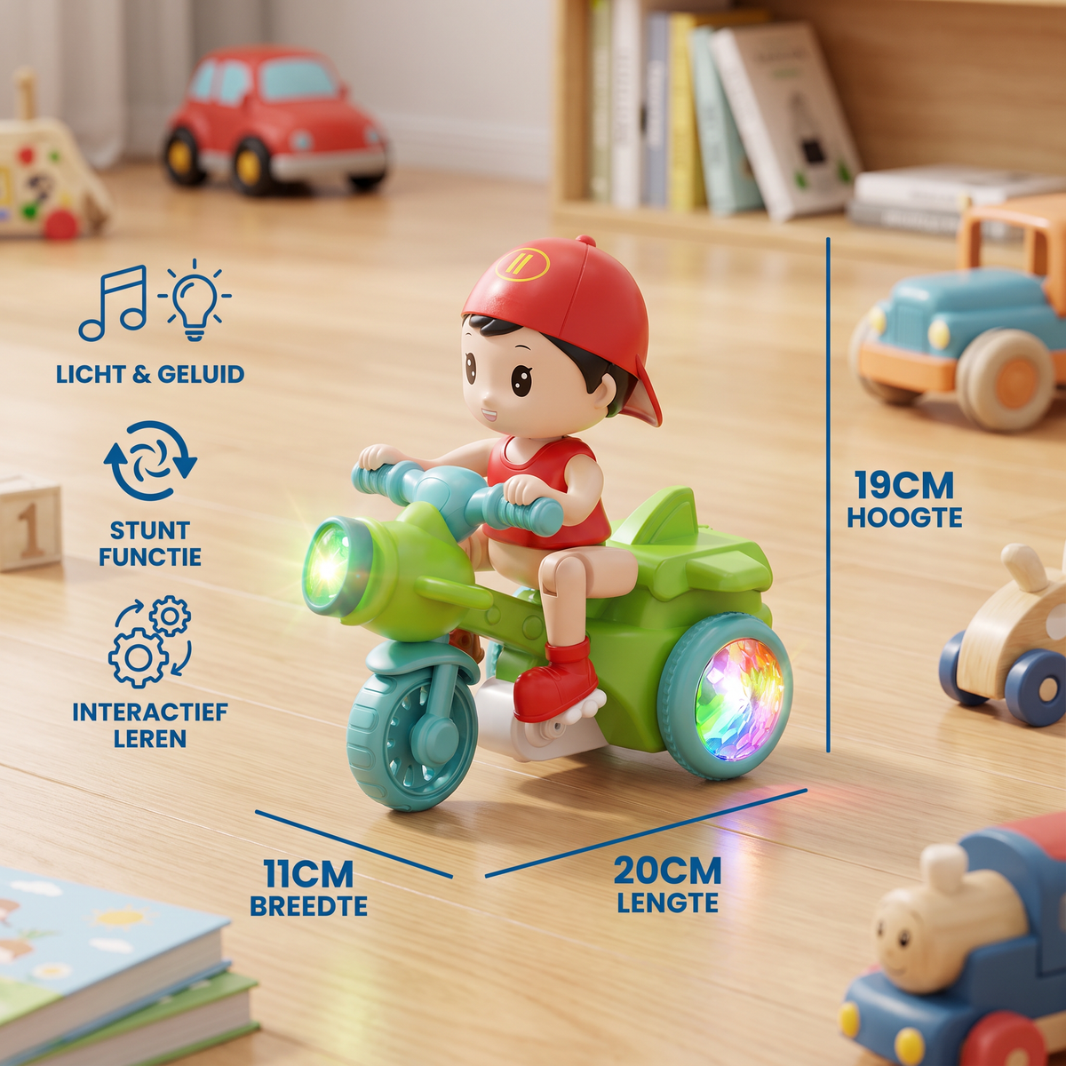 Stuntmotorfiets voor Kinderen – Interactief Speelgoed met Licht en Beweging