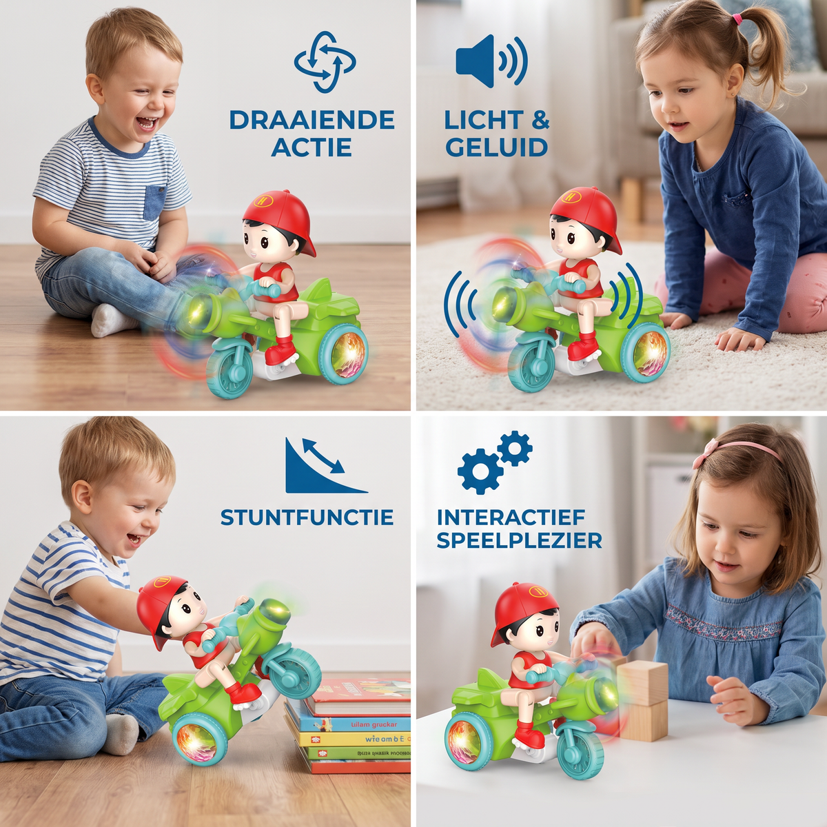 Stuntmotorfiets voor Kinderen – Interactief Speelgoed met Licht en Beweging