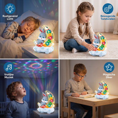 Lichtgevend Maan-Konijntje Speelgoed – Transparant met Tandwielen, Muziek & LED-Licht