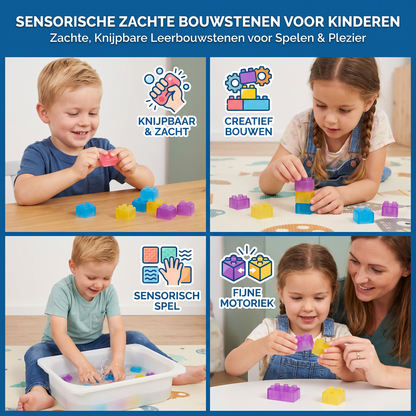 Sensorische Zachte Bouwstenen voor Kinderen – Zachte, Knijpbare Leerbouwstenen voor Spelen & Plezier