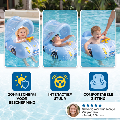 Opblaasbare Babyzwemring in Autovorm met Zonnescherm