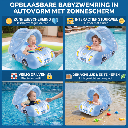 Opblaasbare Babyzwemring in Autovorm met Zonnescherm