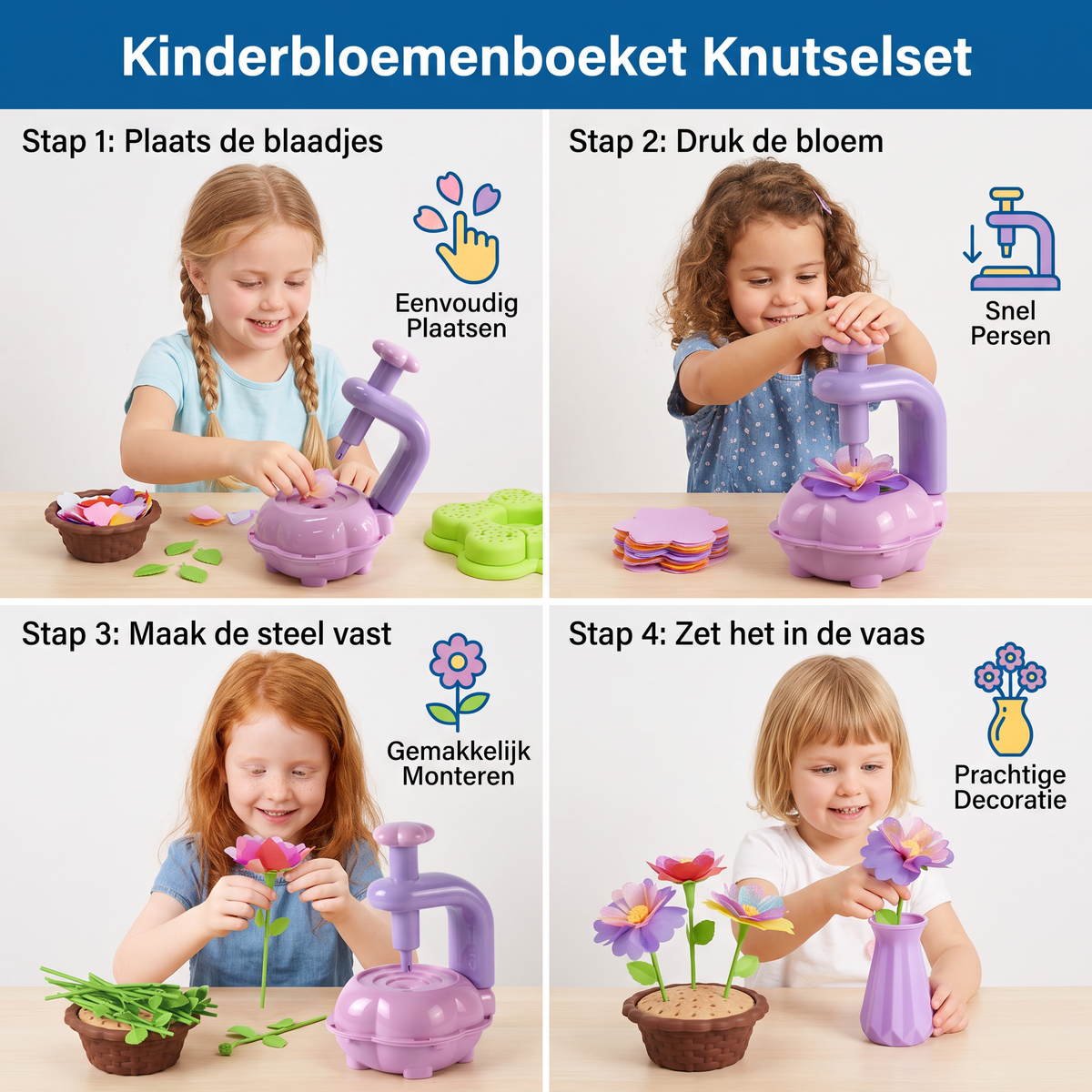 Kinderbloemenboeket Knutselset met Persmachine – DIY Creatieve Set voor Meisjes