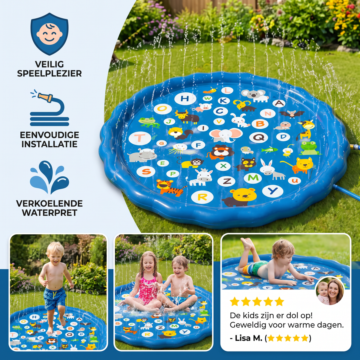 Opblaasbare Waterspeelmat voor Kinderen met Sproeier – Buitenspeelplezier in de Tuin & op het Strand