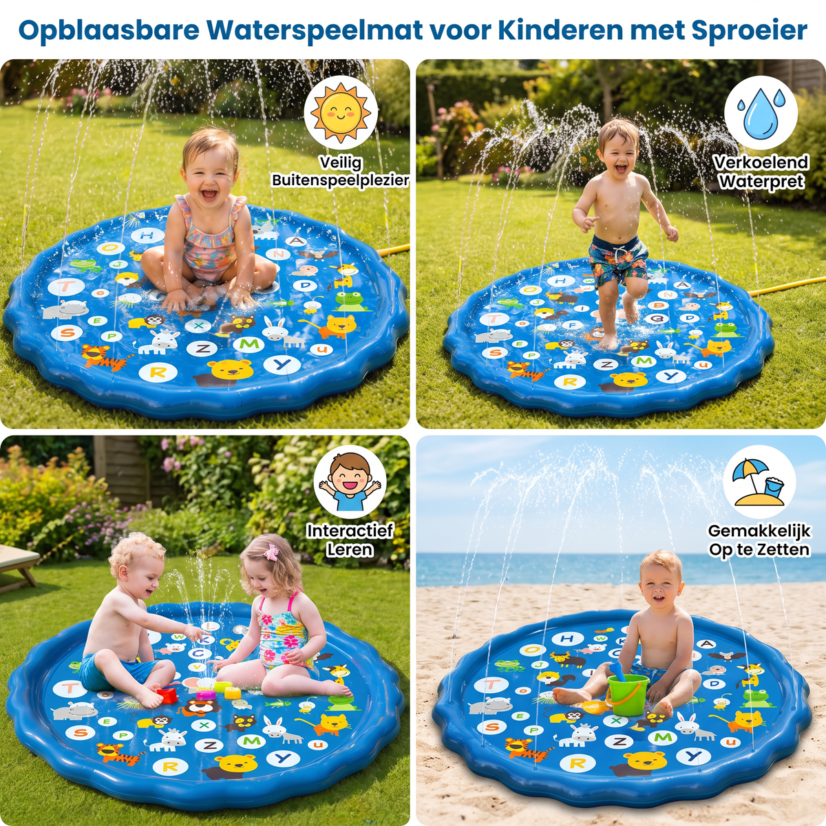 Opblaasbare Waterspeelmat voor Kinderen met Sproeier – Buitenspeelplezier in de Tuin & op het Strand