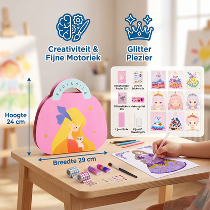 Prinses Diamant Sticker- & Schminkknutselset – Glitter Creatieve Set voor Meisjes